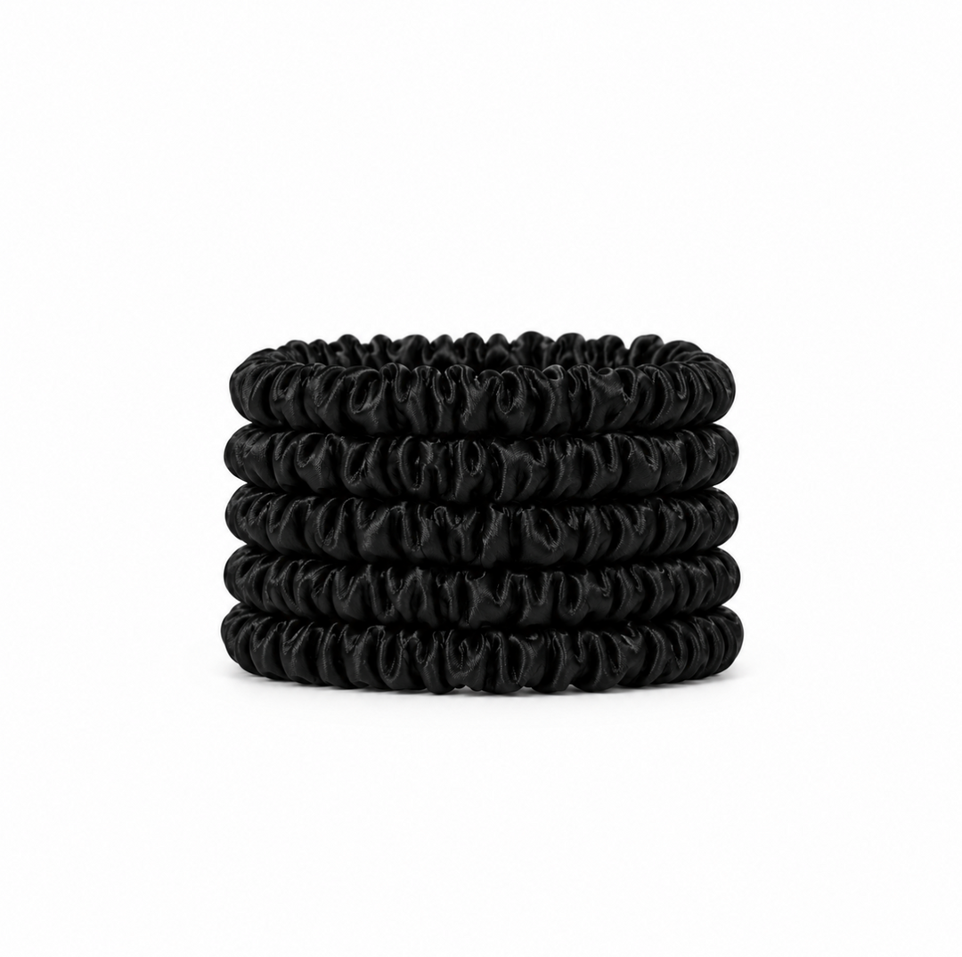 Vittoria Black Silk Scrunchie Set of Five
